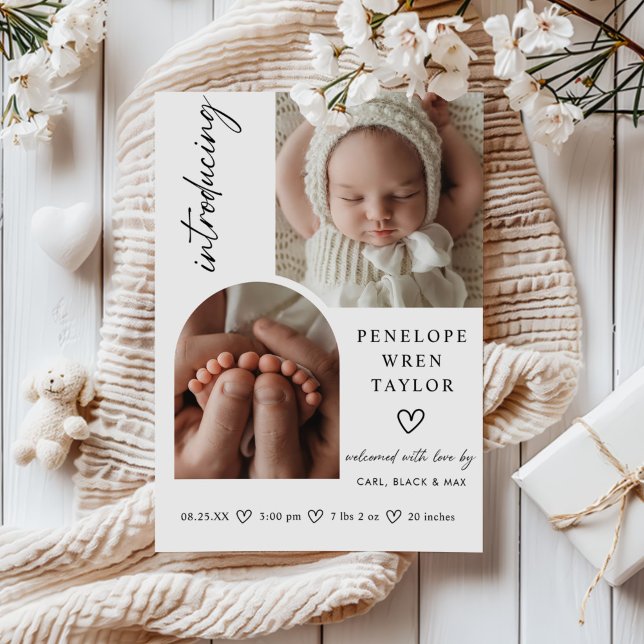 Modern Birth Birth Announcement Photo Collage Card Inbjudningar (Skapare uppladdad)