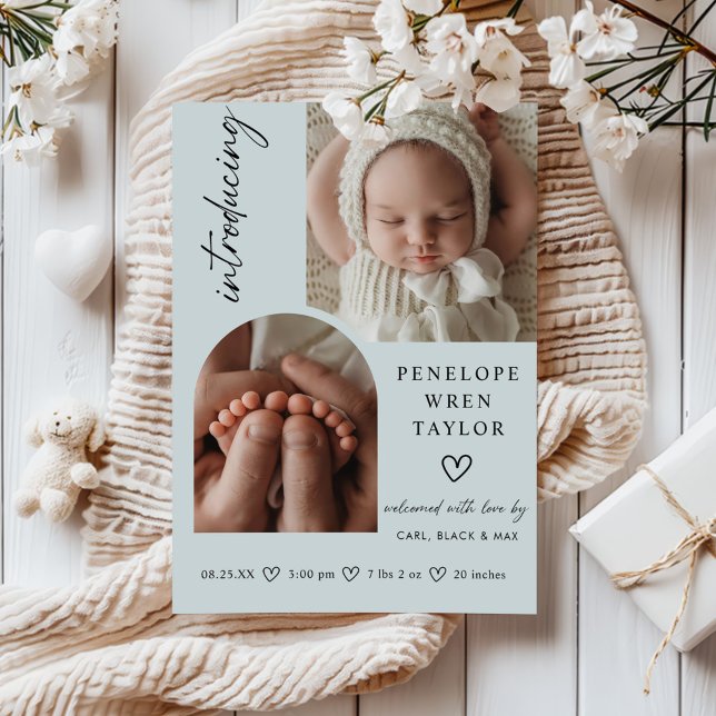 Modern Birth Birth Announcement Photo Collage Card Inbjudningar (Skapare uppladdad)