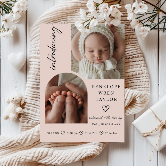 Modern Birth Birth Announcement Photo Collage Card Inbjudningar (Skapare uppladdad)