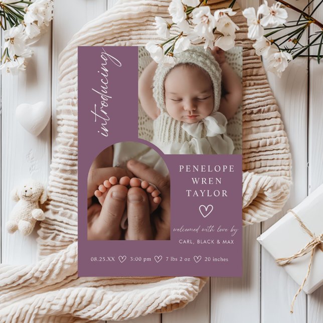 Modern Birth Birth Announcement Photo Collage Card Inbjudningar (Skapare uppladdad)