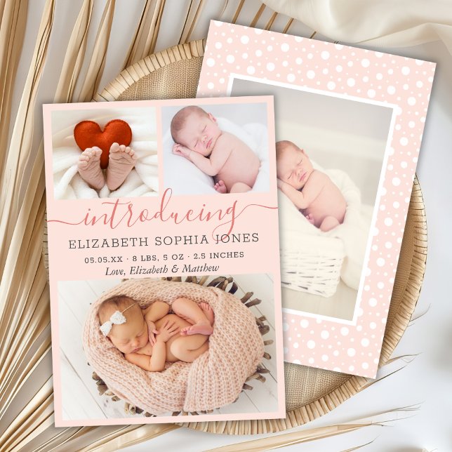 Modern Birth Birth Announcement Photo Collage Card Meddelande (Skapare uppladdad)