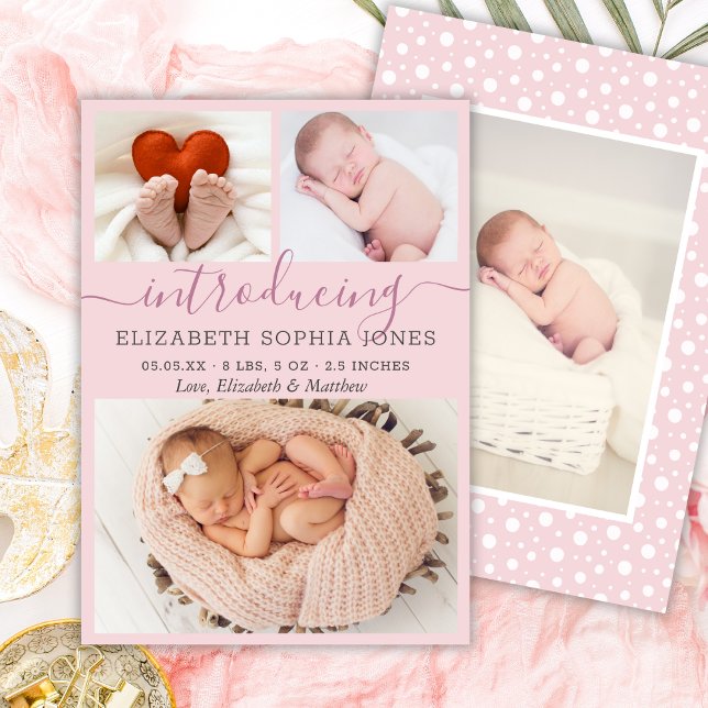 Modern  Birth Birth Anouncement Photo Collage Meddelande (Skapare uppladdad)