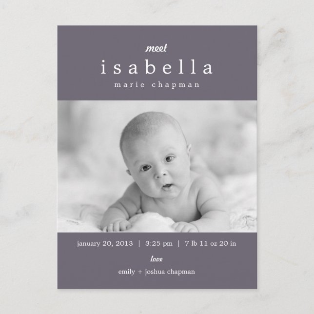 MODERN Birth Notice Meddelande Vykort (Framsida)