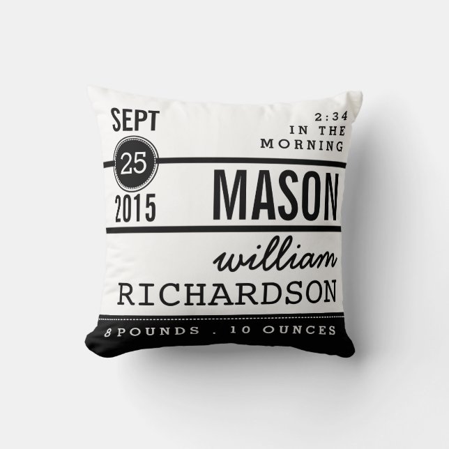 Modern Birth Pojke Personlig Nursery Pillow Kudde (Framsida)