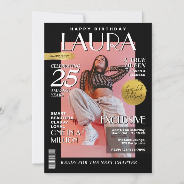 Modern Birthday Anpassningsbar Magazine Cover, Por Inbjudningar (Framsida)