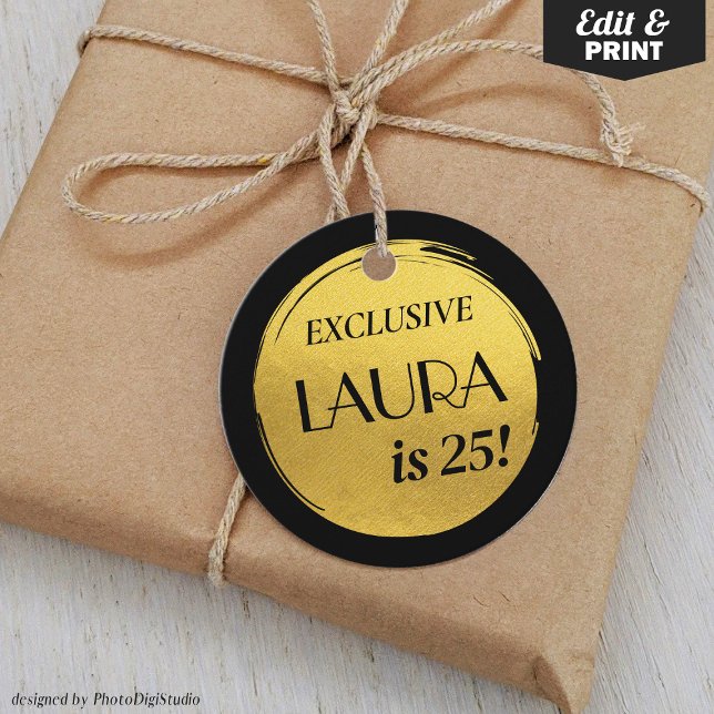 Modern Birthday Black Guld Gåvor Etiketter (Modern Birthday Black Gold Favor Tags and Gift Tags)