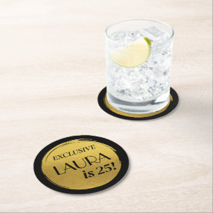 Modern Birthday Black Guld Underlägg Papper Rund