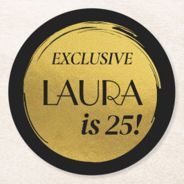 Modern Birthday Black Guld Underlägg Papper Rund