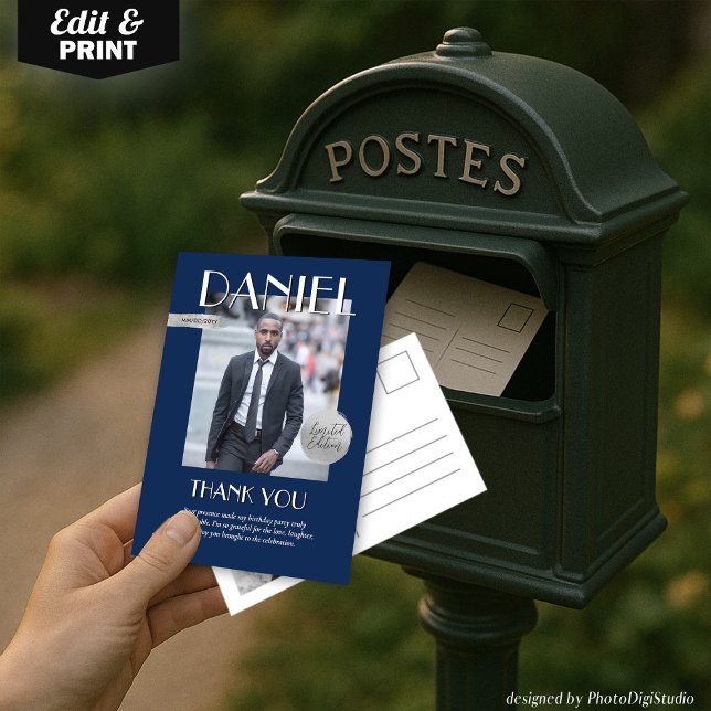 Modern Birthday Custom Magazine Cover Tack Kort (Modern Birthday Custom Magazine Cover Thank You Card)