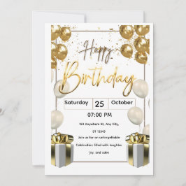 Modern Birthday Invitation Card with Golden Balloo Inbjudningar