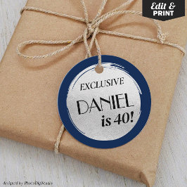 Modern Birthday Navy Blue Silver Gåvor Etiketter