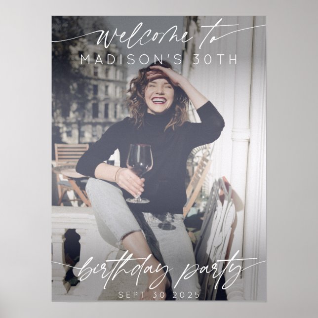 Modern Birthday Party Photo Welcome Elegant Script Poster (Framsidan)
