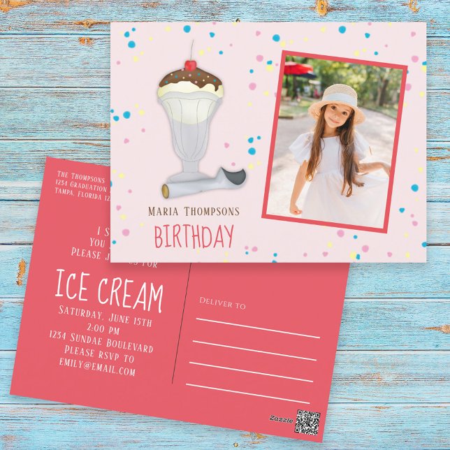 Modern Birthday Photo Ice Cream Sprinkles Cute Vykort (Skapare uppladdad)