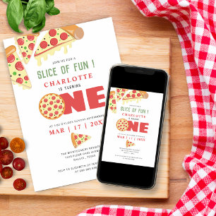 Modern bit av Roligt Pizza Första Födelsedagsfeste Inbjudningar