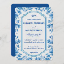 Modern biue & White Overlay Flowers bröllop