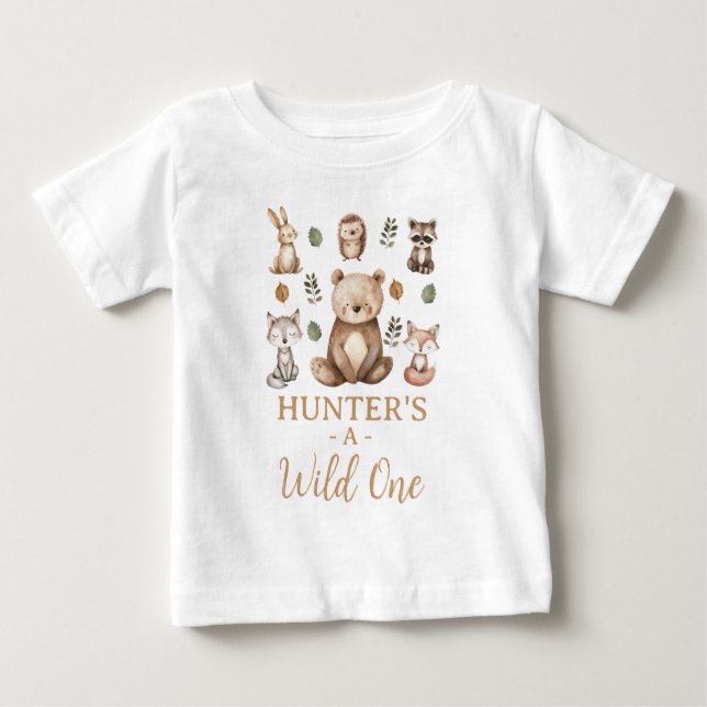 Modern Björn Skogsmark Vild En Första Födelsedagen T Shirt (Framsida)