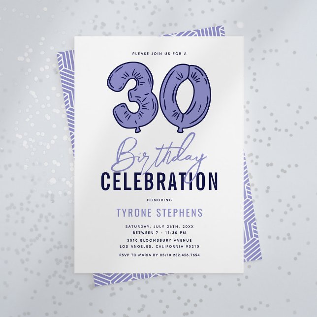 Modern Blå 30-årsfest Inbjudningar (Skapare uppladdad)