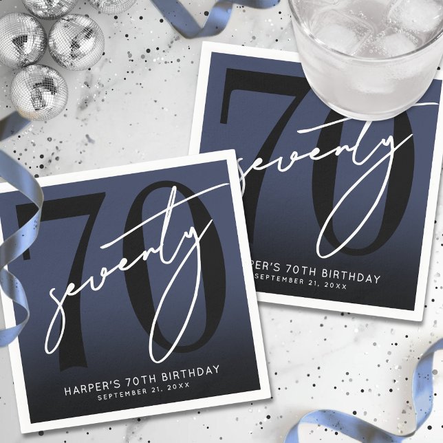 Modern blå 70-årsfest pappersservett (Modern Black 70th Birthday Party Napkins)