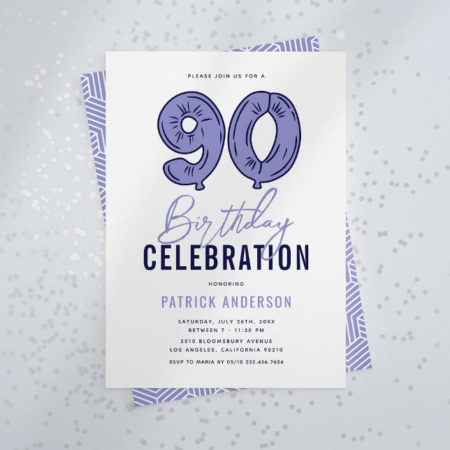 Modern Blå 90-årsfest Inbjudningar (Skapare uppladdad)