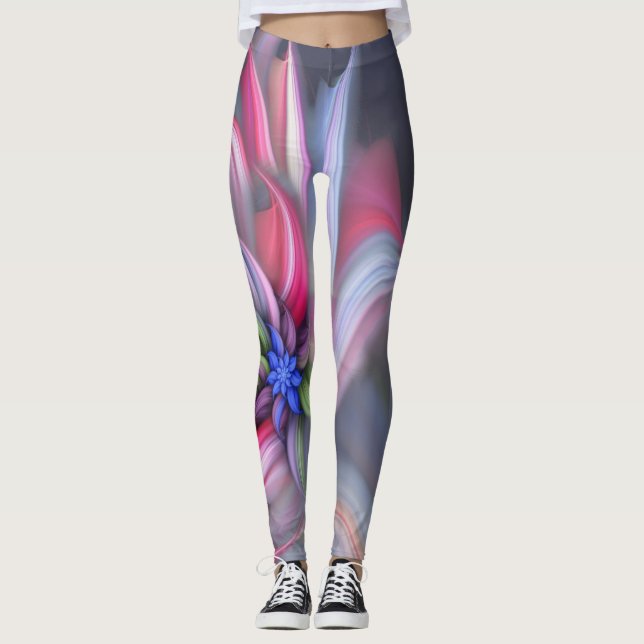 Modern blå abstrakt blomma leggings (Framsida)