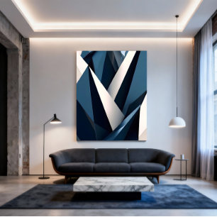 Modern Blå Abstrakt Geometrisk 3D Poster