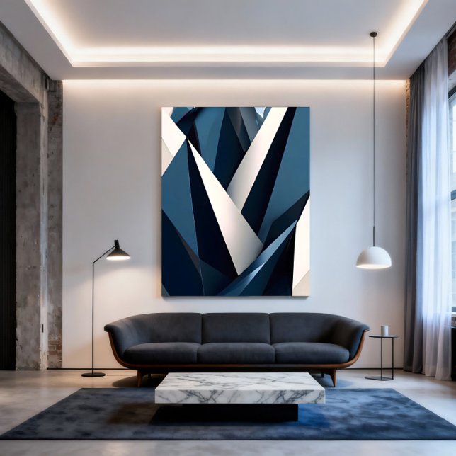Modern Blå Abstrakt Geometrisk 3D Poster (Skapare uppladdad)