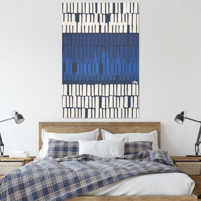 Modern Blå Abstrakt Geometrisk Väggkonst Canvastryck (Insitu (sovrum))
