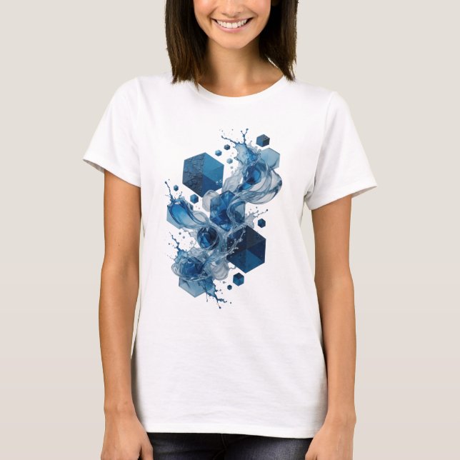 Modern Blå ABSTRAKT KONST Wearable Art T Shirt (Framsida)
