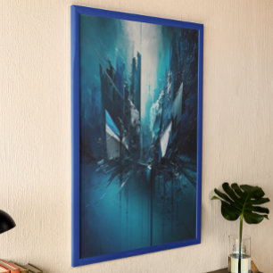 Modern blå abstrakt målning poster
