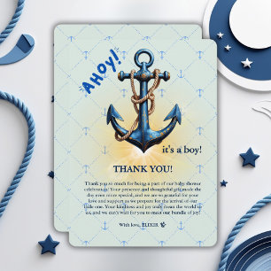 Modern blå Ahoy! Anchor Nautical Baby Shower Inbjudningar