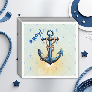 Modern blå Ahoy! Anchor Nautical Baby Shower Pappersservett