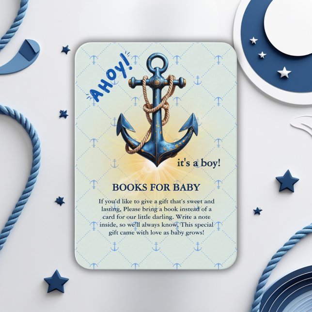 Modern blå Ahoy! Anchor Nautical Baby Shower Tilläggskort (Skapare uppladdad)