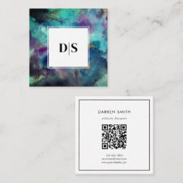 Modern Blå Akvarell Abstrakt QR-kod Monogram Fyrkantigt Visitkort