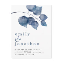 Modern Blå Akvarell Löv Bröllops Sparadatum