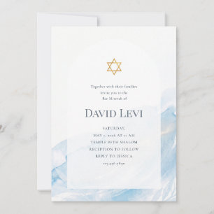Modern blå akvarellstjärna av David Bar Mitzvah Inbjudningar