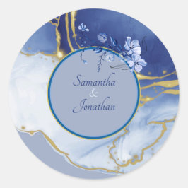 Modern blå akvatusförsegling för marble Bröllop Runt Klistermärke