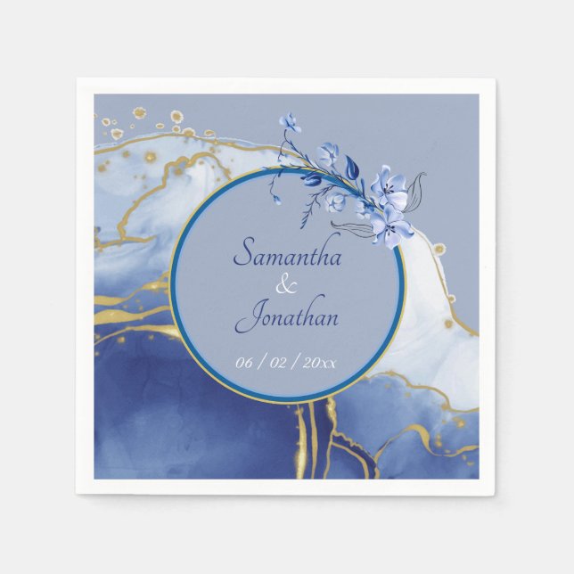 Modern Blå Aqua Marmor Bröllop Pappersservett (Framsidan)
