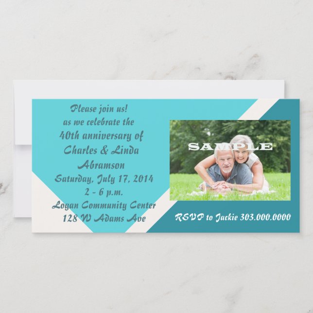 Modern blå årsjubileumskort för foton (Framsida)