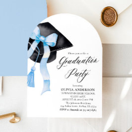 Modern blå båge examensmössa välvd  inbjudningar