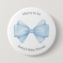 Modern Blå Båge Pojk Babyshower Knapp