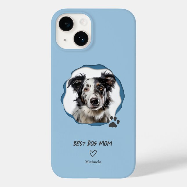 Modern Blå Bästa Hundmamma En Foto (Baksida)