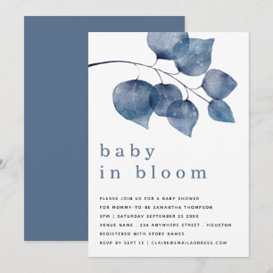 Modern blå blomma Baby i blommor Inbjudningar