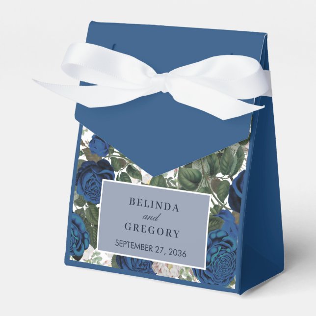 Modern Blå Blommig Akvarell Elegant Bröllop  Presentaskar (Framsidan Sidan)