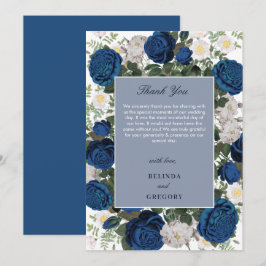 Modern Blå Blommig Akvarell Elegant Bröllop Tack Kort