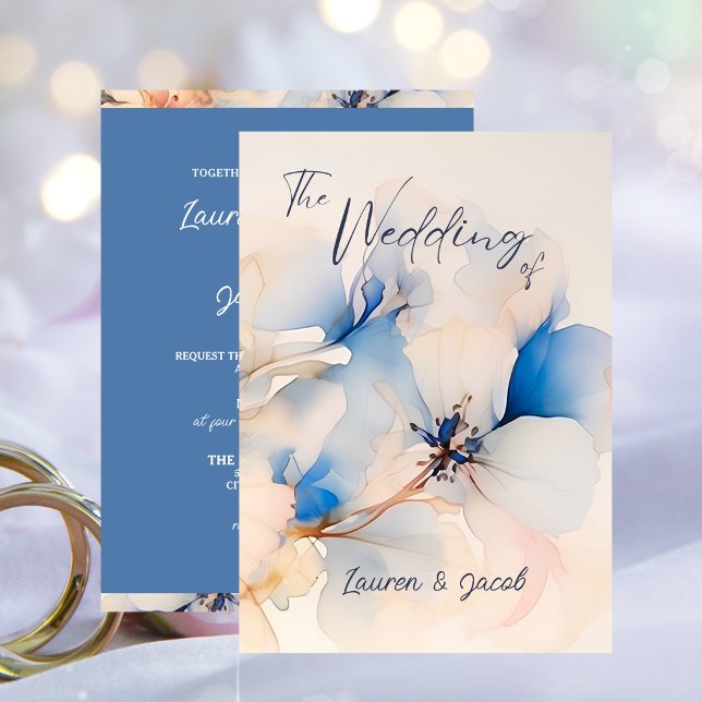 Modern Blå Blommig Bröllopsinbjudan  Inbjudningar (Modern Blue Floral Wedding Invitation)