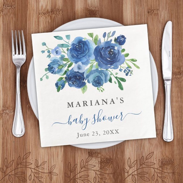Modern Blå Blommig Pojke Baby Shower Pappersservett (Skapare uppladdad)