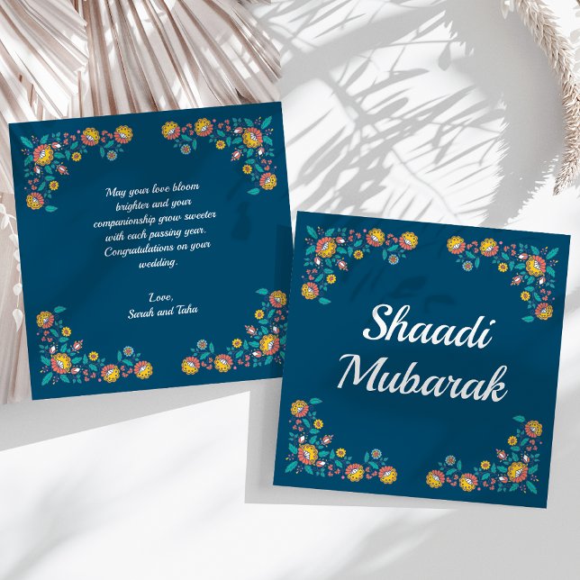 Modern Blå Blommig Shaadi Mubarak-kort (Skapare uppladdad)