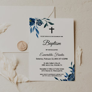 Modern blå Blommigt Kor-baptism Inbjudningar
