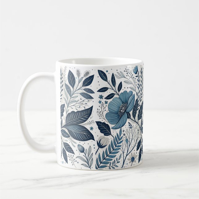 Modern blå blommönstrad mugg (Vänster)