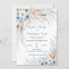 Modern blå blommor ro pampas tropiska inbjudningar